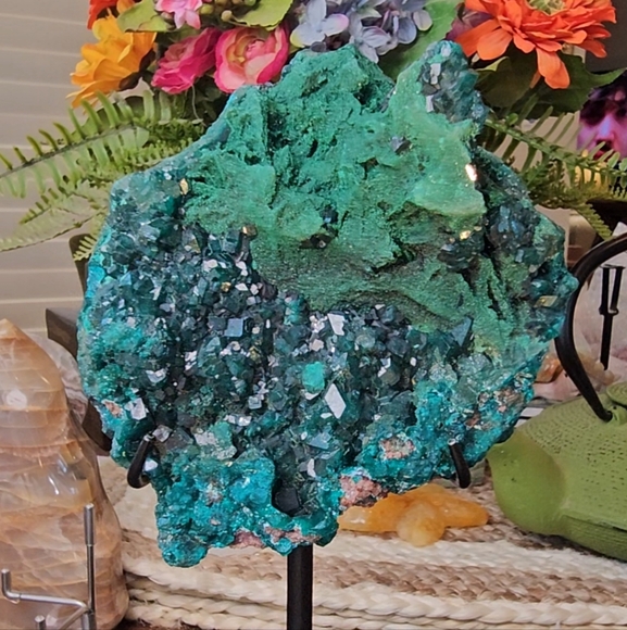 RARE Quality Large Dioptase W/ Malachite And A Bit Of Shattuckite! Stunning! - Picture 5 of 10